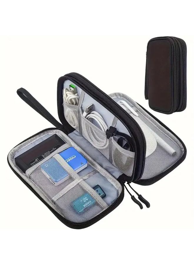 Black Portable Cable Storage Bag Multi Compartment Travel Case For Cables Chargers - Image 3